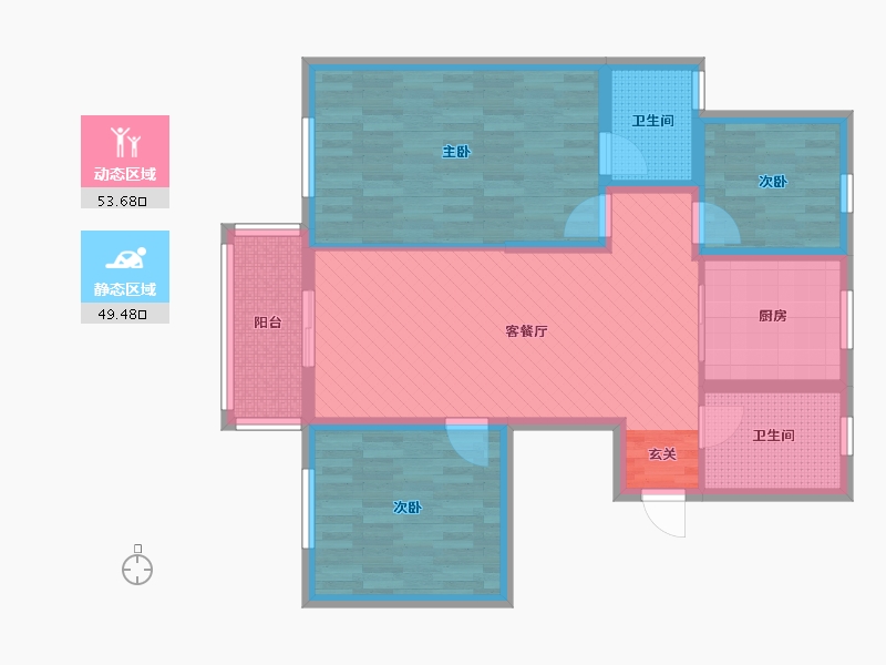 江苏省-无锡市-港欣花园-90.74-户型库-动静分区