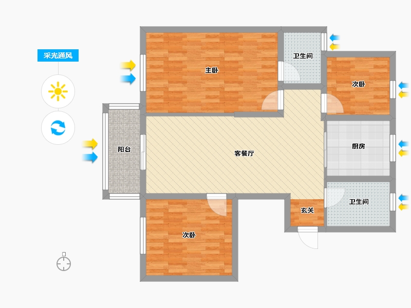 江苏省-无锡市-港欣花园-90.74-户型库-采光通风