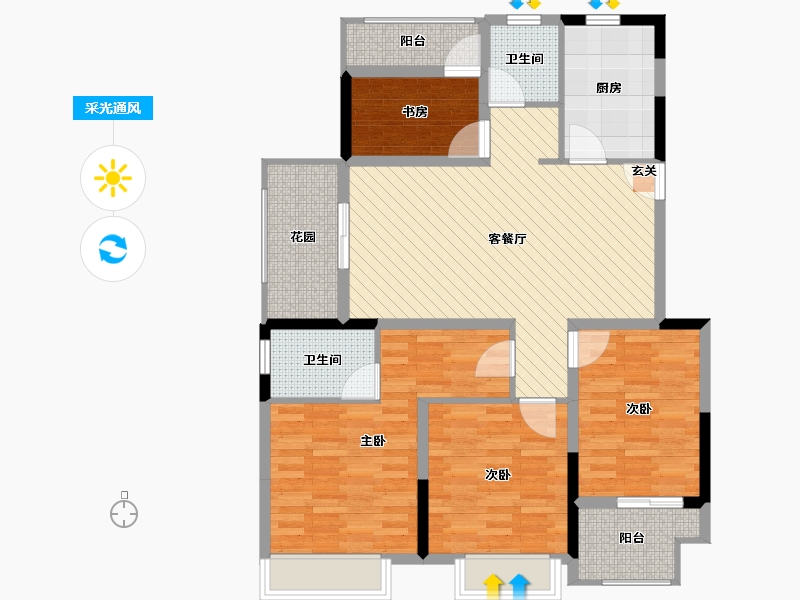 浙江省-台州市-伟星金色朝阳-102.57-户型库-采光通风