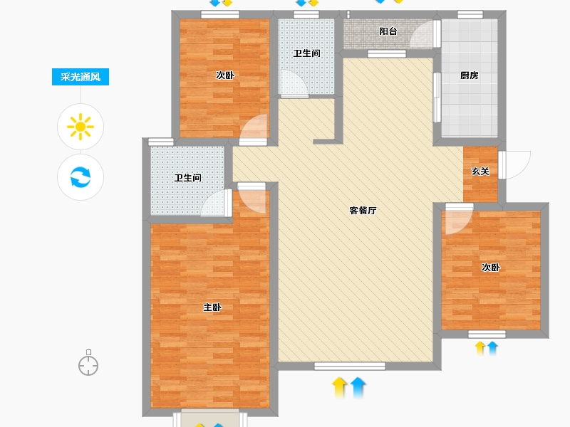 河南省-郑州市-意墅蓝山-108.07-户型库-采光通风