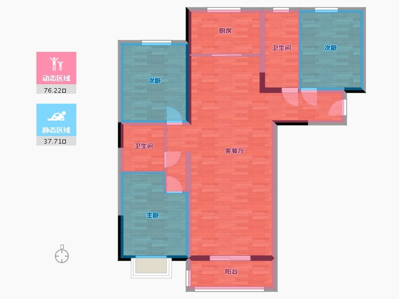 内蒙古自治区-鄂尔多斯市-恒元晨境苑-102.25-户型库-动静分区