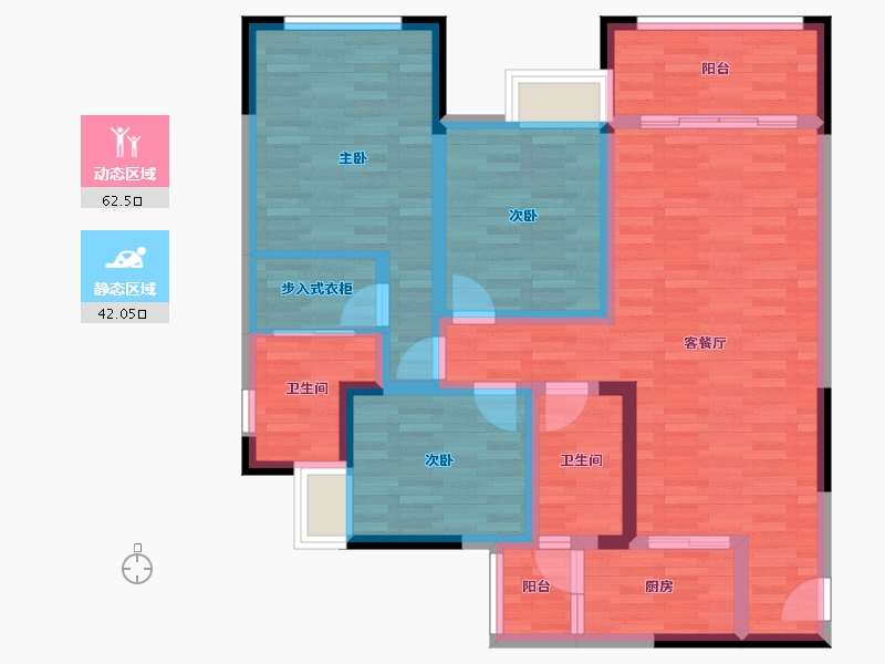 四川省-南充市-宏云江山国际-90.86-户型库-动静分区