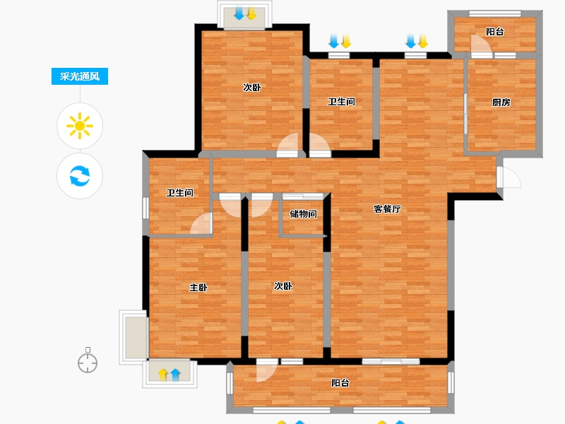 江苏省-南通市-炜赋星湖邻里-136.00-户型库-采光通风