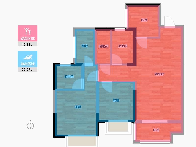 广西壮族自治区-柳州市-融创·九棠府-66.34-户型库-动静分区