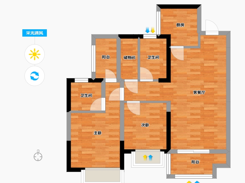 广西壮族自治区-柳州市-融创·九棠府-66.34-户型库-采光通风