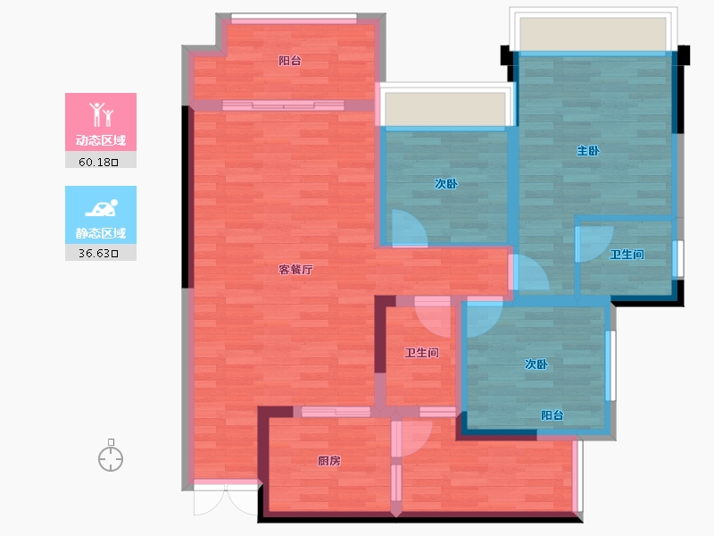 重庆-重庆市-花滩国际鎏金香榭-85.59-户型库-动静分区