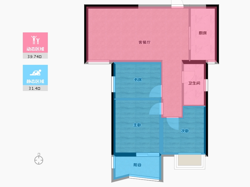 河南省-郑州市-升龙天玺二号院-63.33-户型库-动静分区