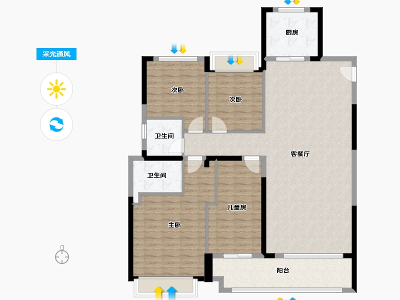 湖南省-长沙市-梅溪领峰-130.11-户型库-采光通风