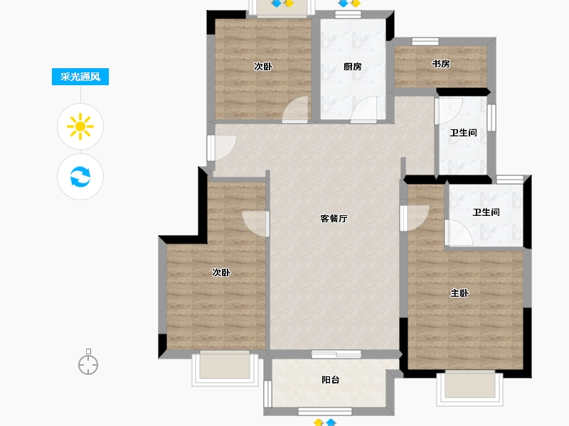 江苏省-苏州市-珑悦天境-91.35-户型库-采光通风