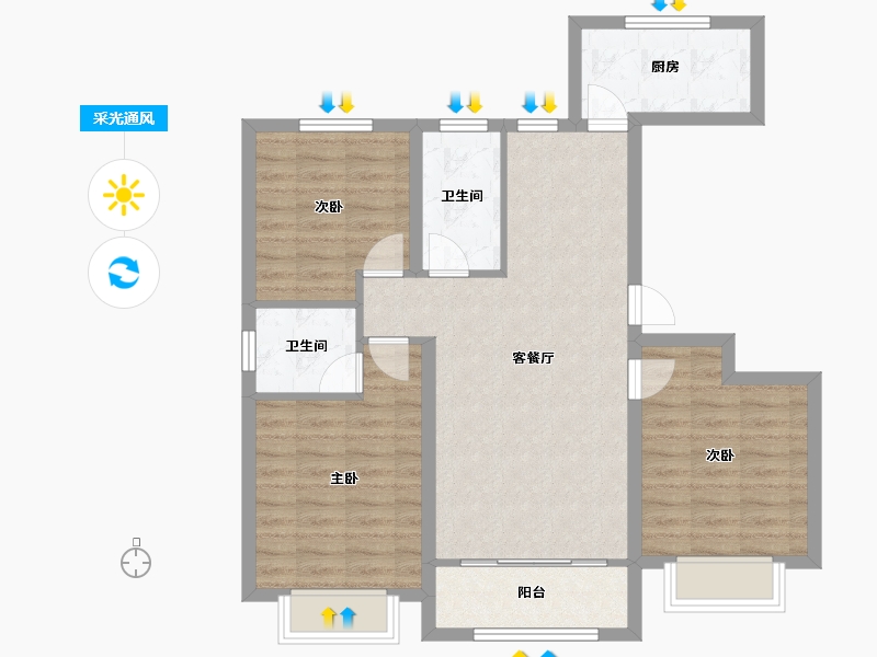 山东省-菏泽市-天华公馆-83.98-户型库-采光通风