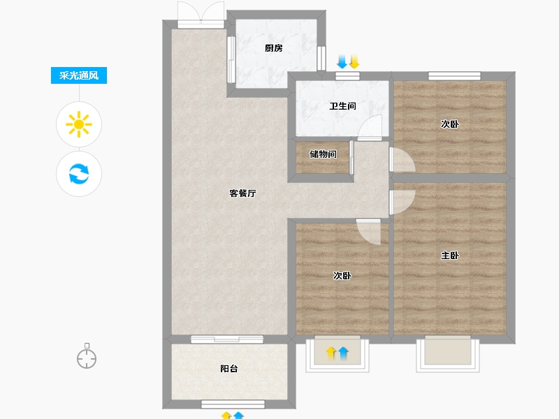 安徽省-阜阳市-高速・时代城-80.00-户型库-采光通风