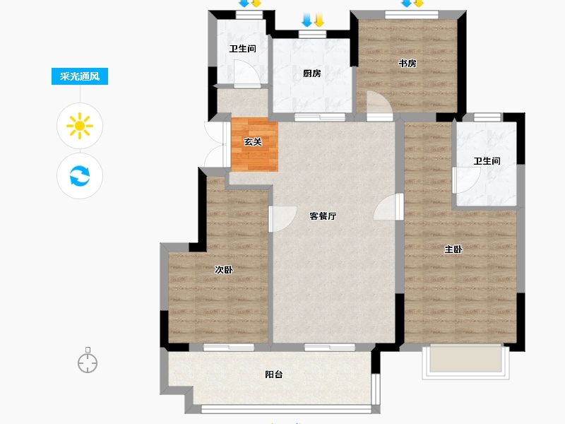 安徽省-合肥市-华宇信达・锦绣花城-88.08-户型库-采光通风