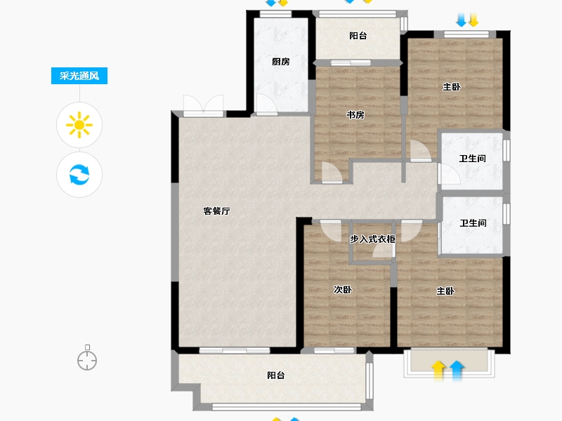 江苏省-泰州市-佳源新天地-125.00-户型库-采光通风