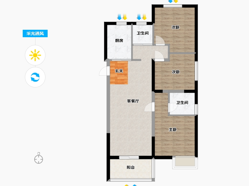 安徽省-合肥市-中国铁建清溪国际・樾园-85.77-户型库-采光通风