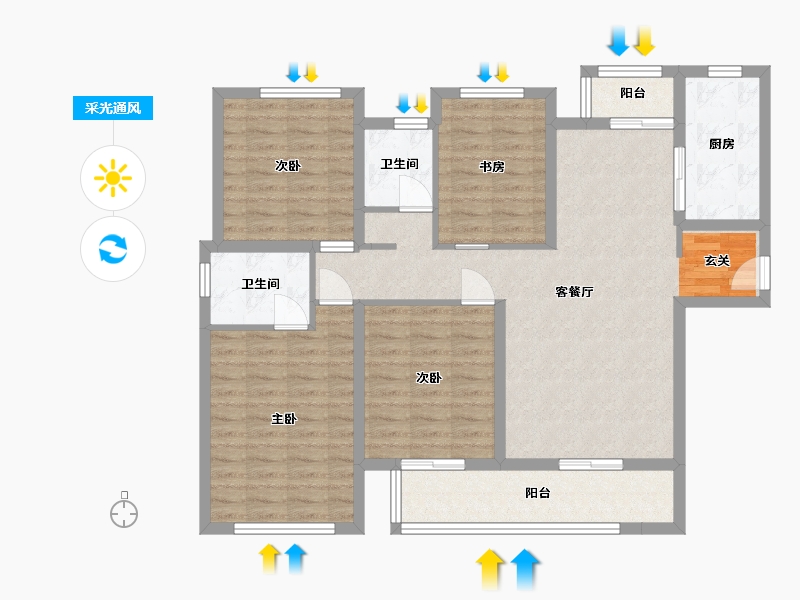 四川省-成都市-花样年・东原・香�T第-107.67-户型库-采光通风