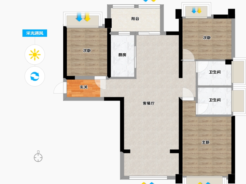 四川省-成都市-金沙宸宇公馆-93.80-户型库-采光通风