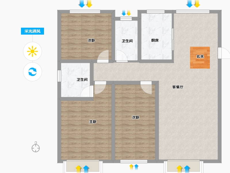 河北省-沧州市-书香华府-107.19-户型库-采光通风