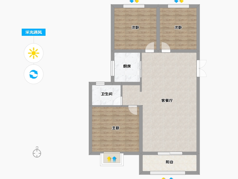 河北省-邯郸市-荣盛公园印象-80.00-户型库-采光通风