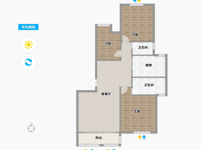 陕西省-西安市-中海华庭-119.70-户型库-采光通风