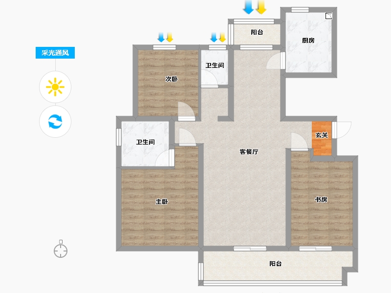 河南省-洛阳市-中浩德・山水文苑-100.89-户型库-采光通风