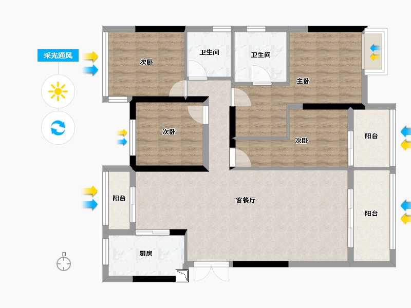 安徽省-合肥市-融侨观澜-104.57-户型库-采光通风