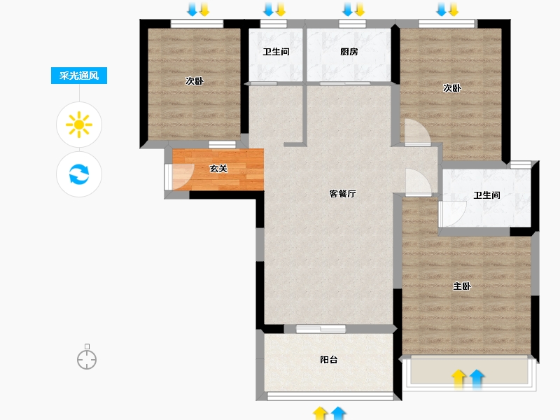 河南省-洛阳市-京熙帝景三期-88.42-户型库-采光通风