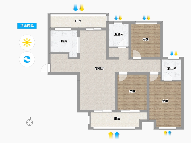 江苏省-徐州市-北辰花园-94.72-户型库-采光通风