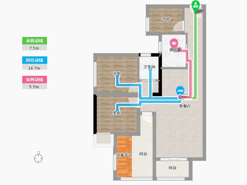 湖南省-长沙市-南�Z滨江书苑-75.80-户型库-动静线