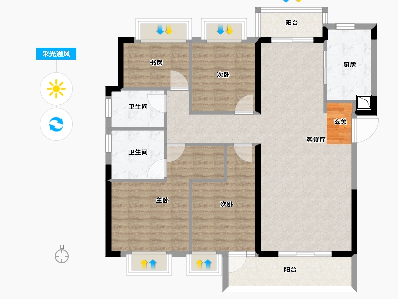 湖北省-武汉市-融侨滨江城|天域|美域-110.58-户型库-采光通风