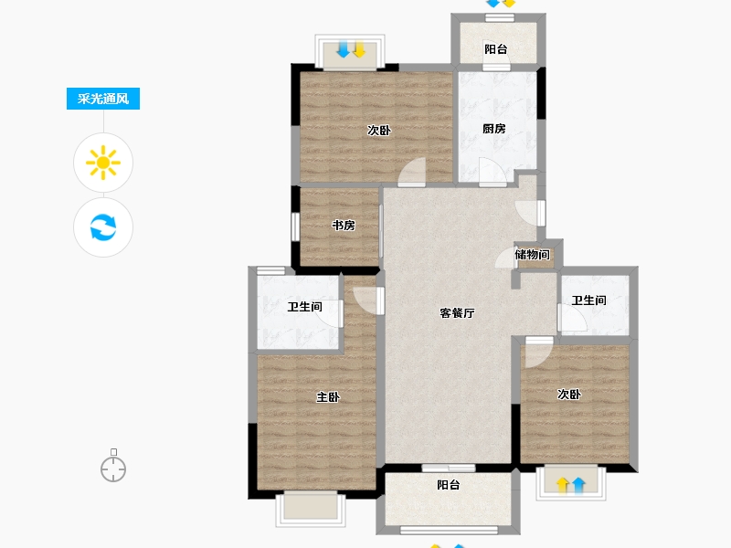 江苏省-扬州市-颐和公馆-110.19-户型库-采光通风