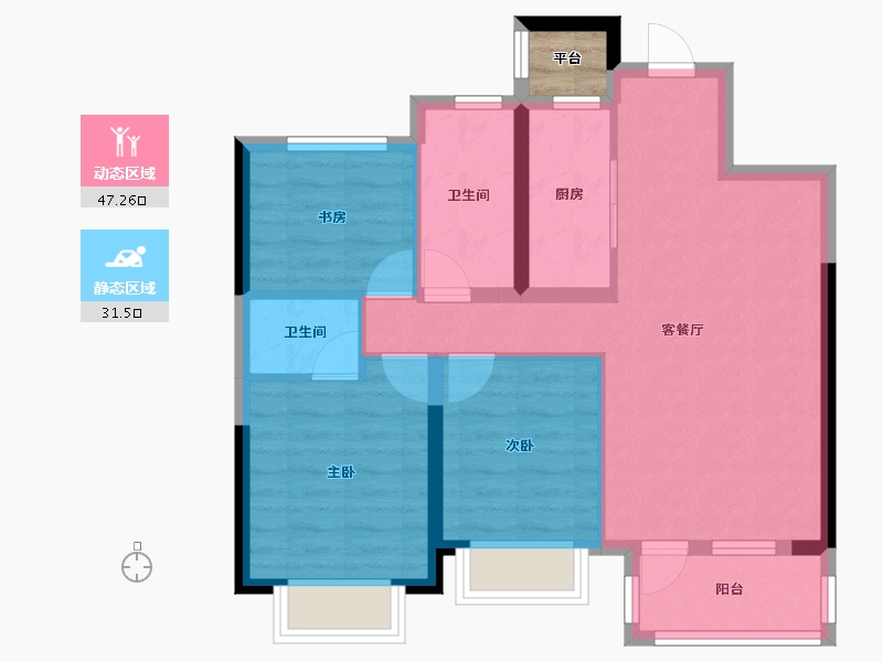 辽宁省-大连市-金湾十里海-71.35-户型库-动静分区