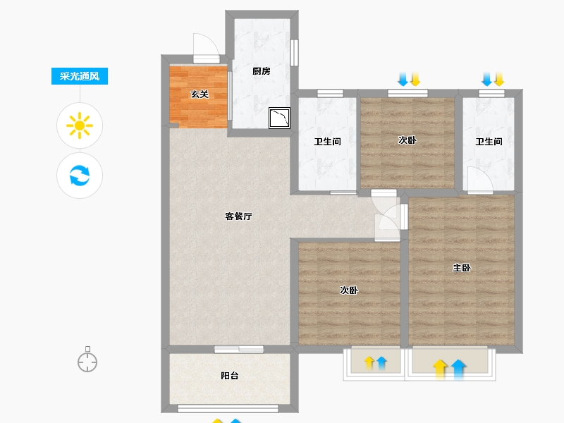 湖北省-武汉市-金地中核格林格林-85.98-户型库-采光通风