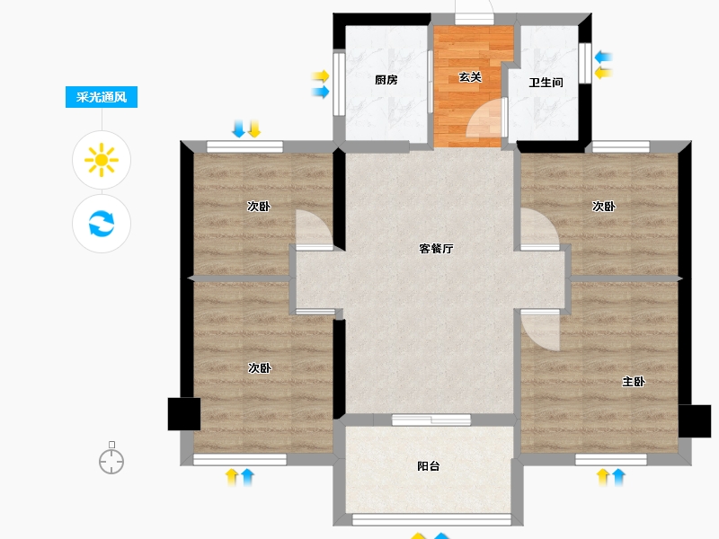 福建省-福州市-世茂・远洋东江湾-70.56-户型库-采光通风