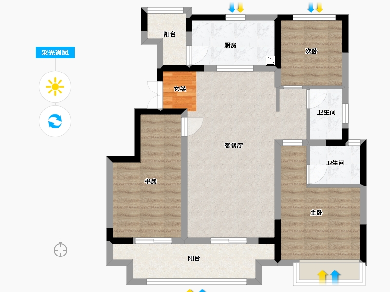 重庆-重庆市-两岸风华-87.12-户型库-采光通风