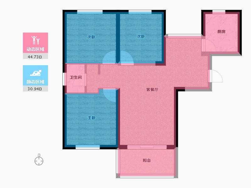 云南省-昆明市-春风十里云翥苑-66.96-户型库-动静分区