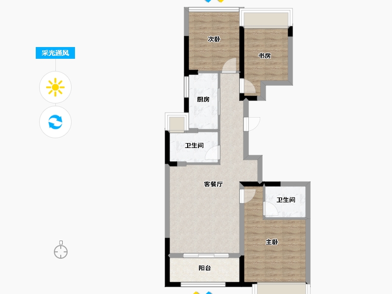 江苏省-苏州市-越秀江南悦府-73.50-户型库-采光通风