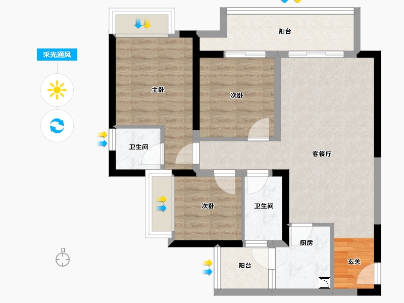 重庆-重庆市-棠悦府-74.31-户型库-采光通风