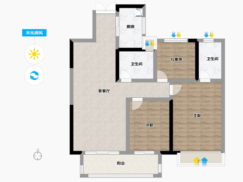 浙江省-嘉兴市-吾悦公馆-93.50-户型库-采光通风