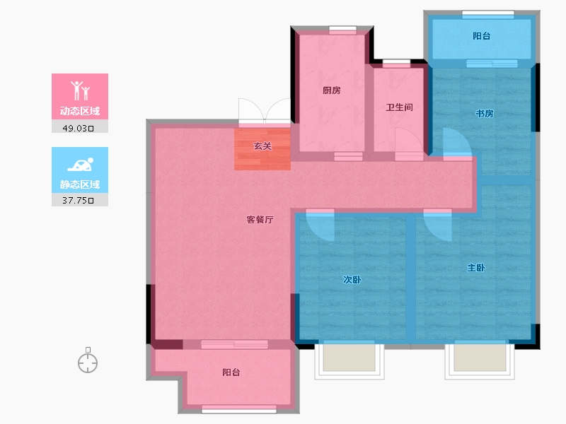 江苏省-扬州市-龙泊湾玉园-76.00-户型库-动静分区