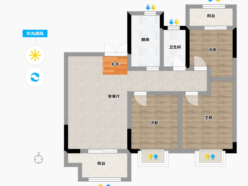 江苏省-扬州市-龙泊湾玉园-76.00-户型库-采光通风