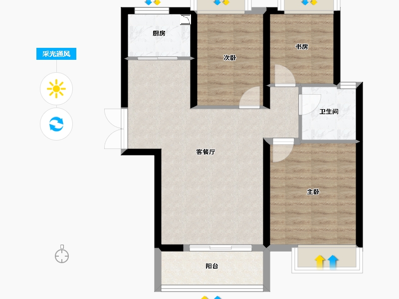 河南省-郑州市-升龙又一城2号院-69.57-户型库-采光通风