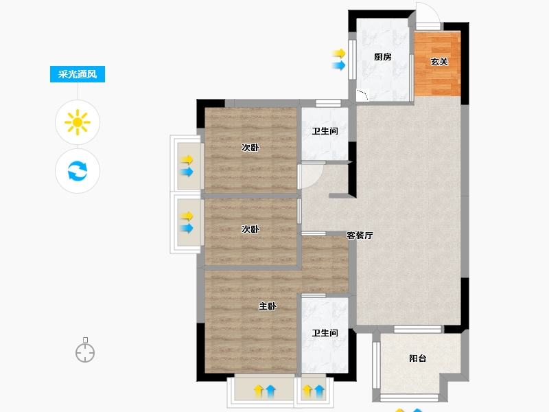 河北省-石家庄市-首铸御峰华庭-74.71-户型库-采光通风