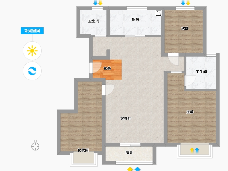 天津-天津市-北科建水岸华府-89.42-户型库-采光通风