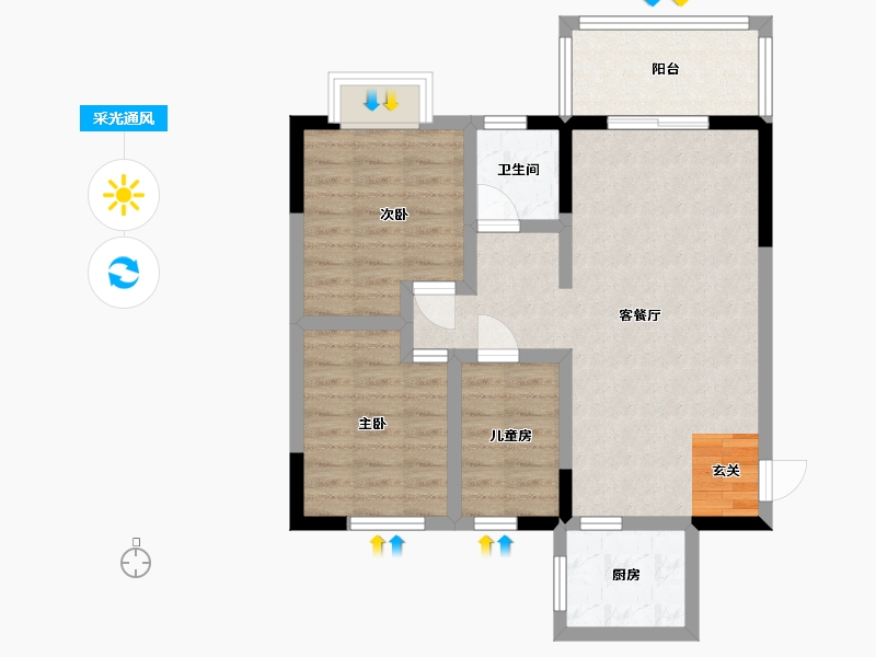 广西壮族自治区-北海市-汇联・海湾明珠二期-70.41-户型库-采光通风