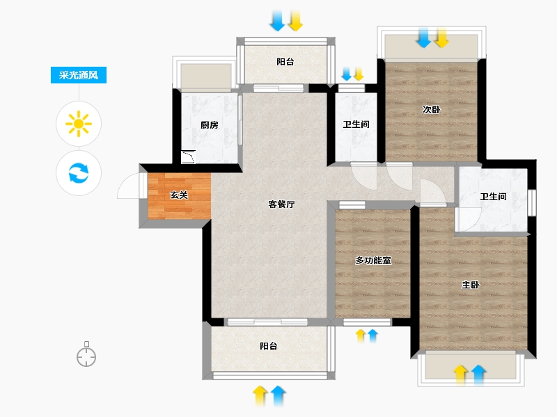 广东省-江门市-新会骏景湾・领誉-75.06-户型库-采光通风