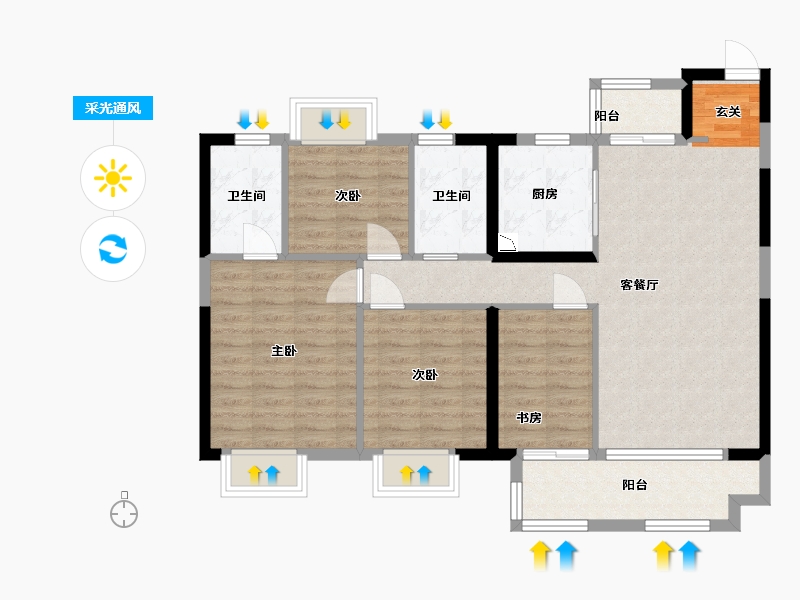 湖北省-武汉市-美的君兰半岛-95.74-户型库-采光通风