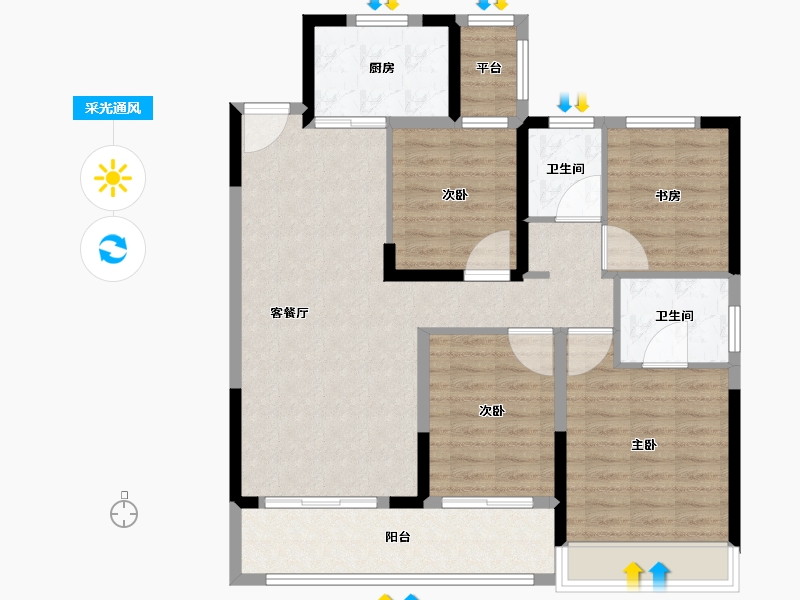 浙江省-温州市-弘阳上坤西湖四季-102.41-户型库-采光通风