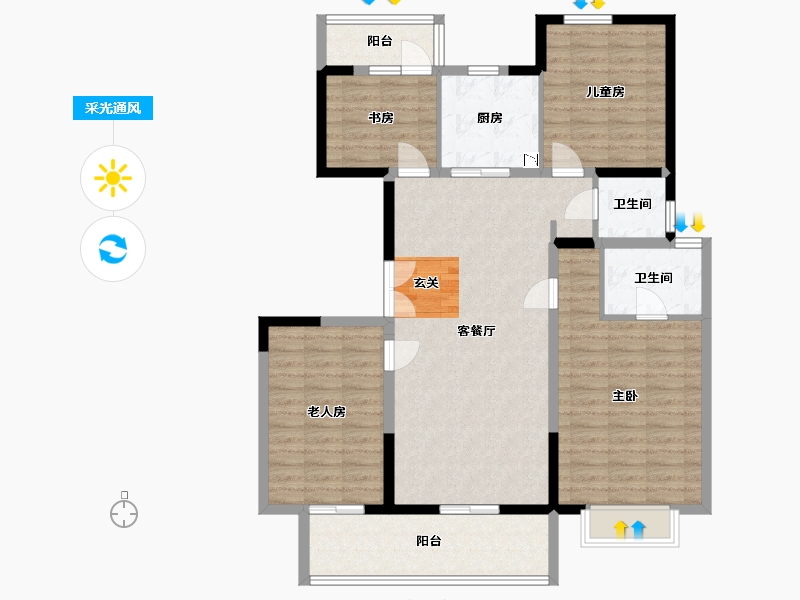 陕西省-西安市-紫薇・铂樾府-113.25-户型库-采光通风