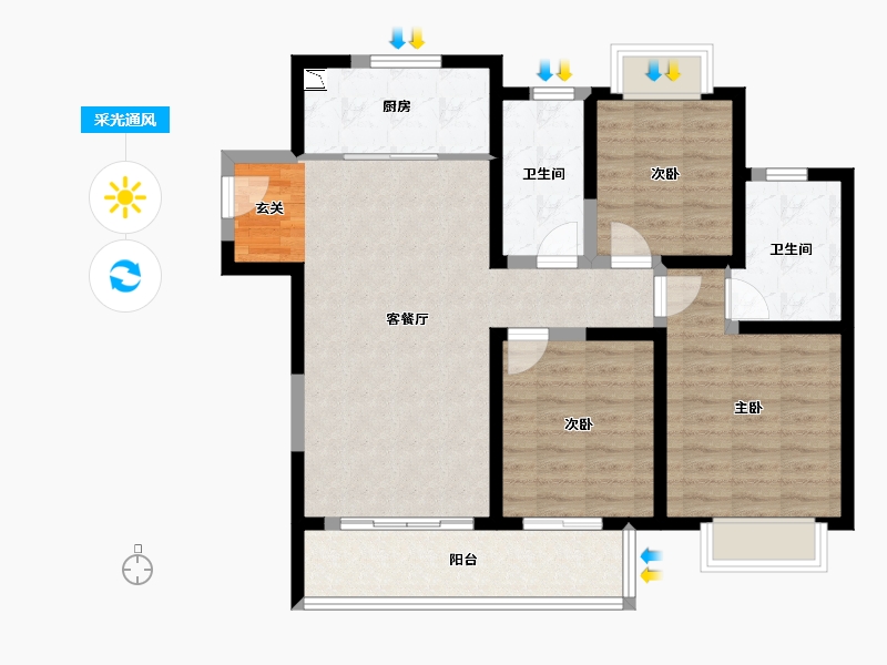 江苏省-无锡市-吉宝季景铭邸-91.99-户型库-采光通风