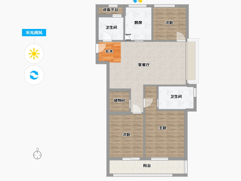 浙江省-舟山市-沁润公寓-93.83-户型库-采光通风